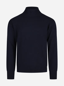 Maglia lupetto in lana vergine blu - vista frontale