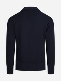 Cardigan in lana vergine blu - vista posteriore