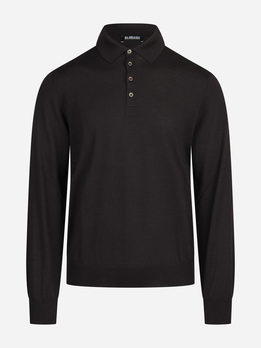 Polo a maniche lunghe in lana seta e cashmere marrone - vista frontale