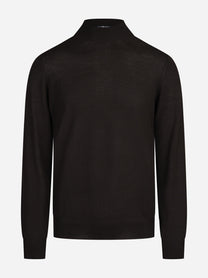 Maglia girocollo in lana vergine marrone - vista frontale