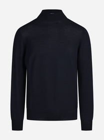 Maglia girocollo in lana vergine blu - vista frontale