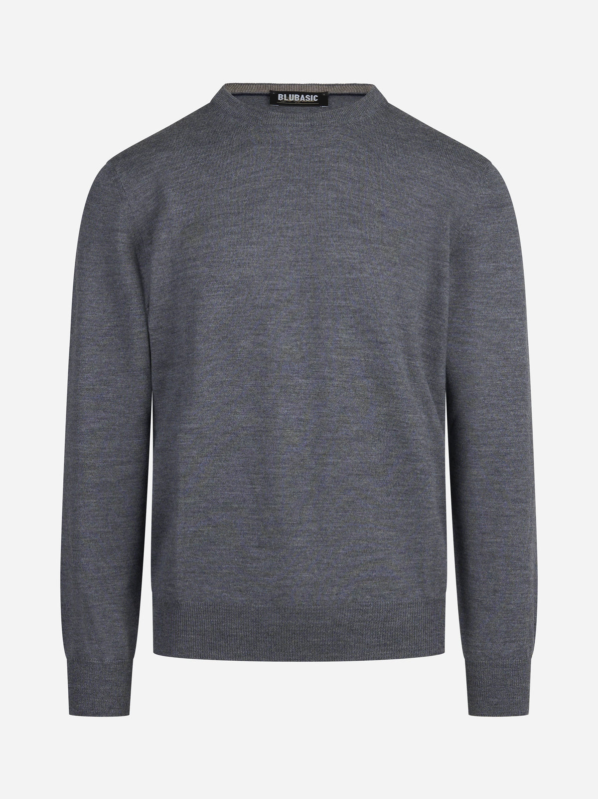 Maglia girocollo in lana merino finezza 12 grigia - vista frontale