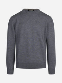 Maglia girocollo in lana merino finezza 12 grigia - vista frontale