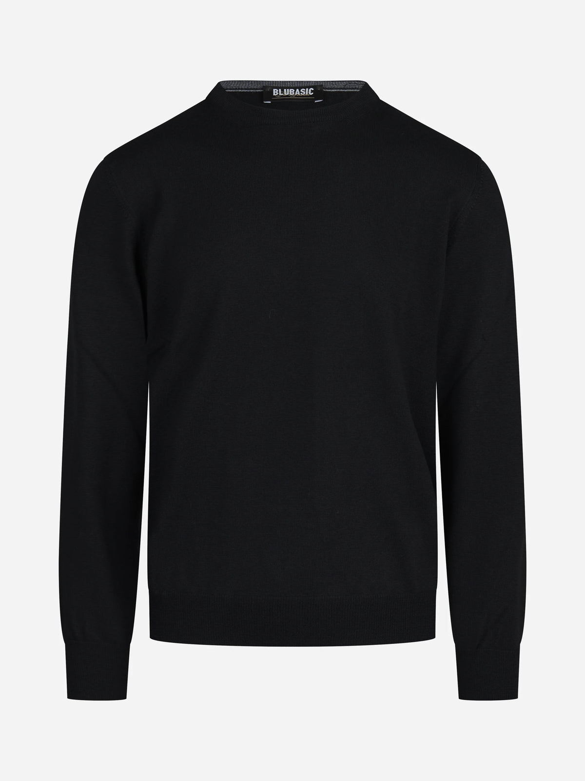 Maglia girocollo in lana merino finezza 12 nera - vista frontale