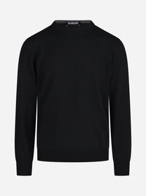 Maglia girocollo in lana merino finezza 12 nera - vista frontale