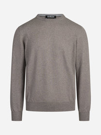 Maglia girocollo in lana merino marrone - vista frontale