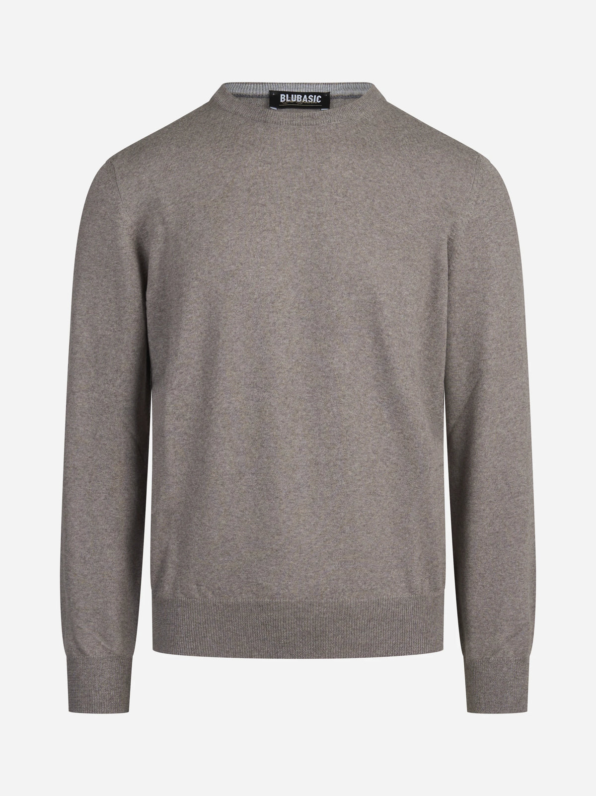 Maglia girocollo in lana merino marrone - vista frontale