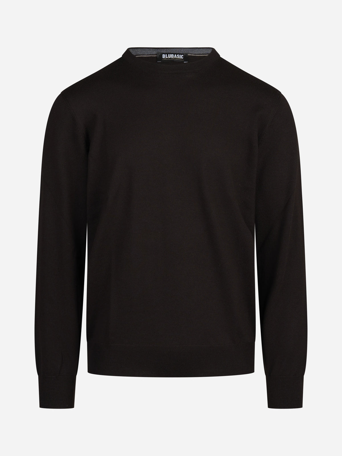 Maglia girocollo in lana merino finezza 12 marrone - vista frontale