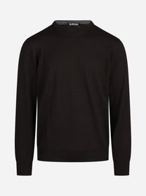 Maglia girocollo in lana merino finezza 12 marrone - vista frontale