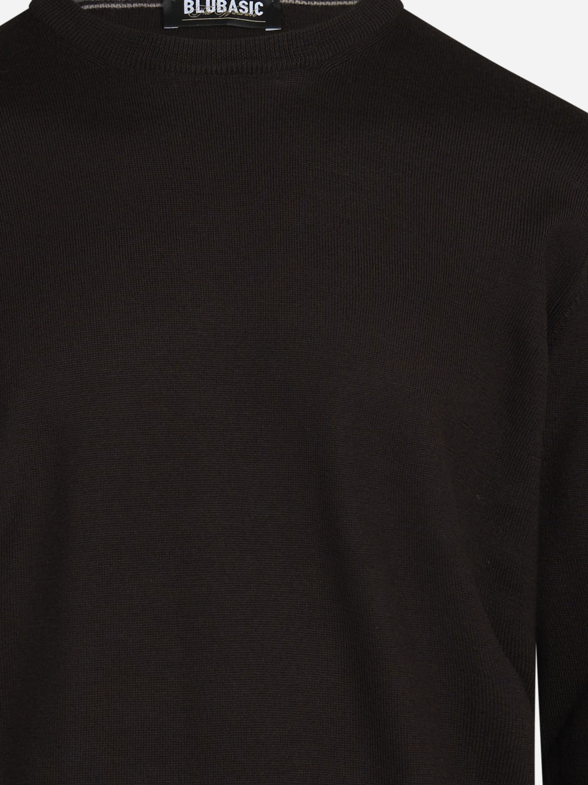 Maglia girocollo in lana merino finezza 12 marrone - dettaglio del prodotto