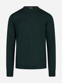 Maglia girocollo in lana merinos verde - vista frontale
