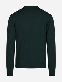 Maglia girocollo in lana merinos verde - vista posteriore