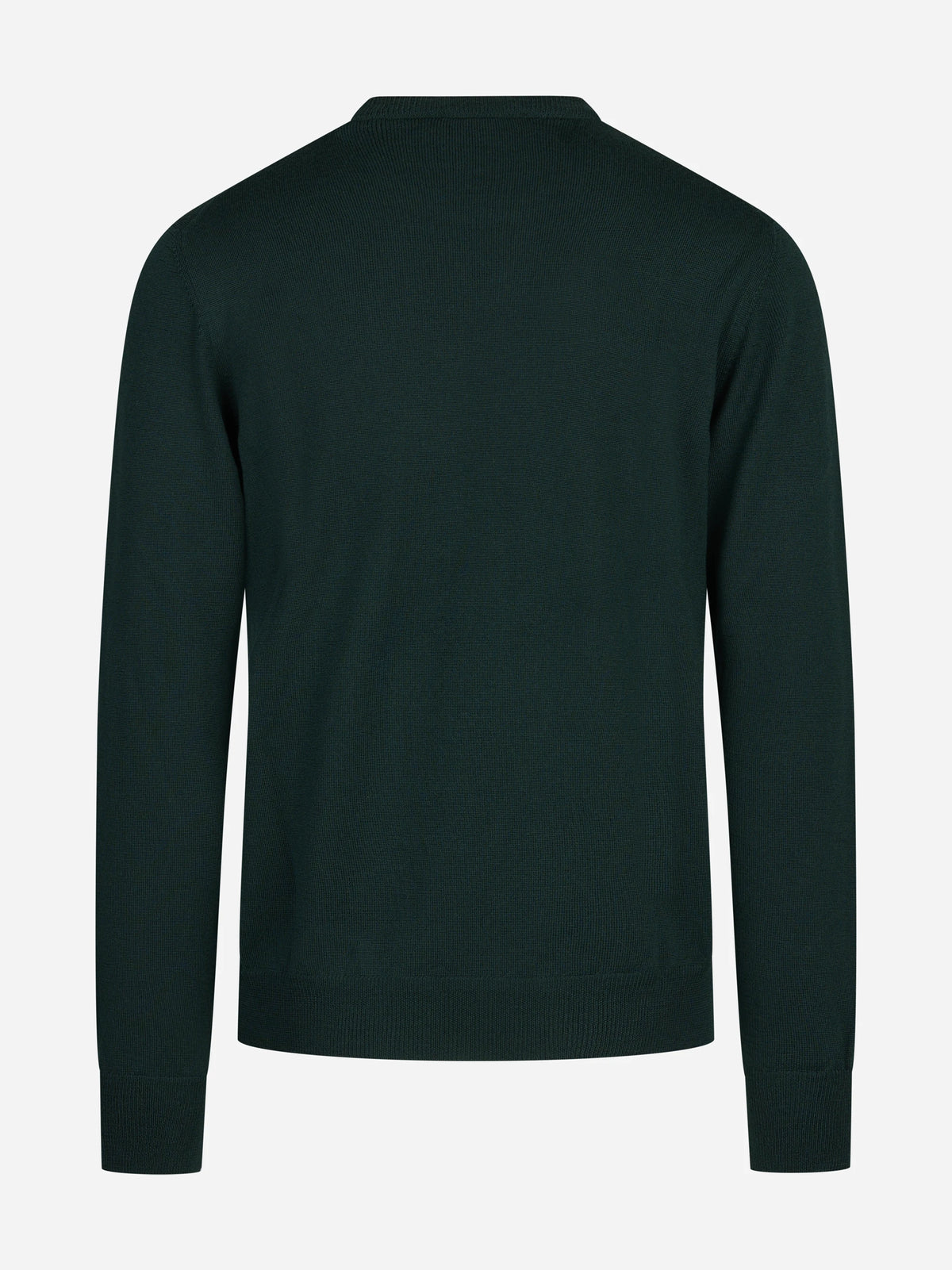 Maglia girocollo in lana merinos verde - vista posteriore