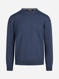 Maglia girocollo in lana merino finezza 12 blu - vista frontale