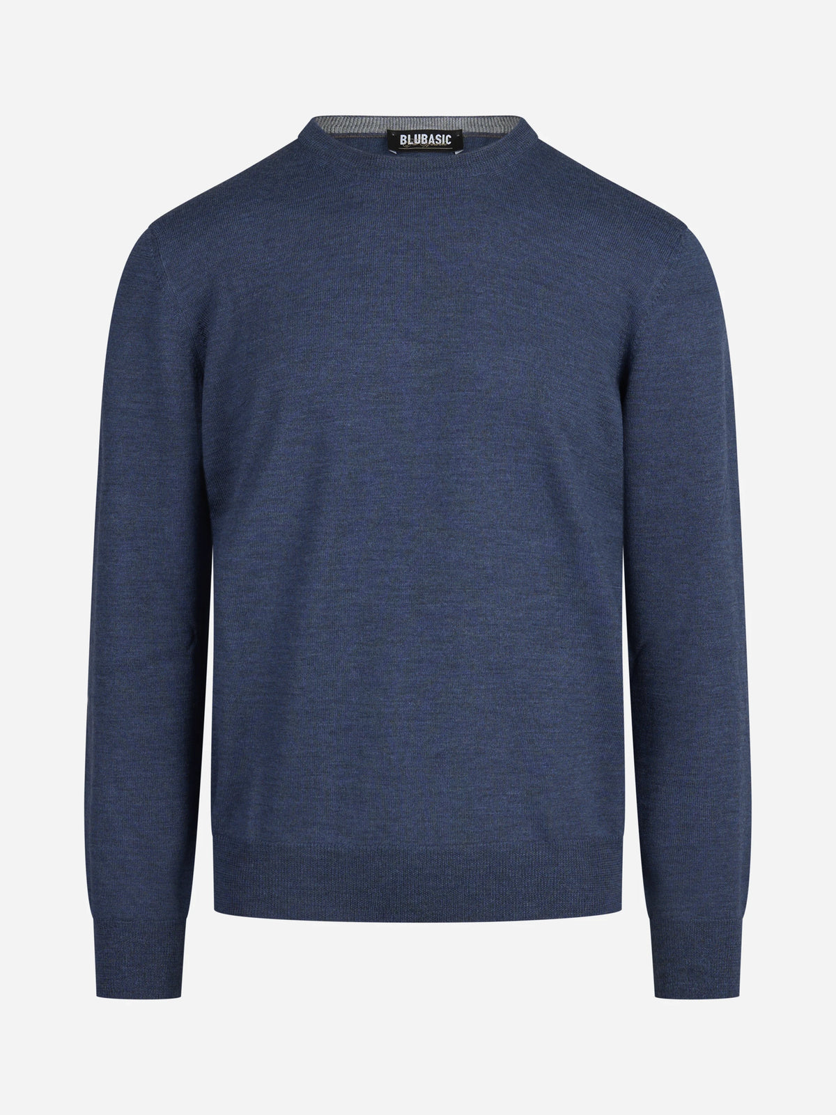 Maglia girocollo in lana merino finezza 12 blu - vista frontale