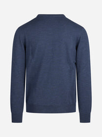 Maglia girocollo in lana merino finezza 12 blu - vista posteriore