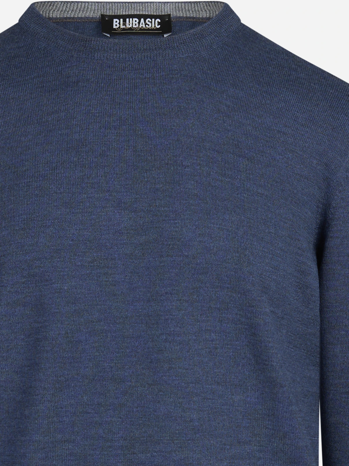 Maglia girocollo in lana merino finezza 12 blu - dettaglio del prodotto