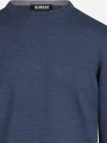 Maglia girocollo in lana merino finezza 12 blu - dettaglio del prodotto