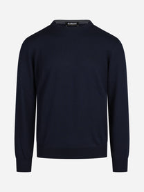 Maglia girocollo in lana merino blu - vista frontale