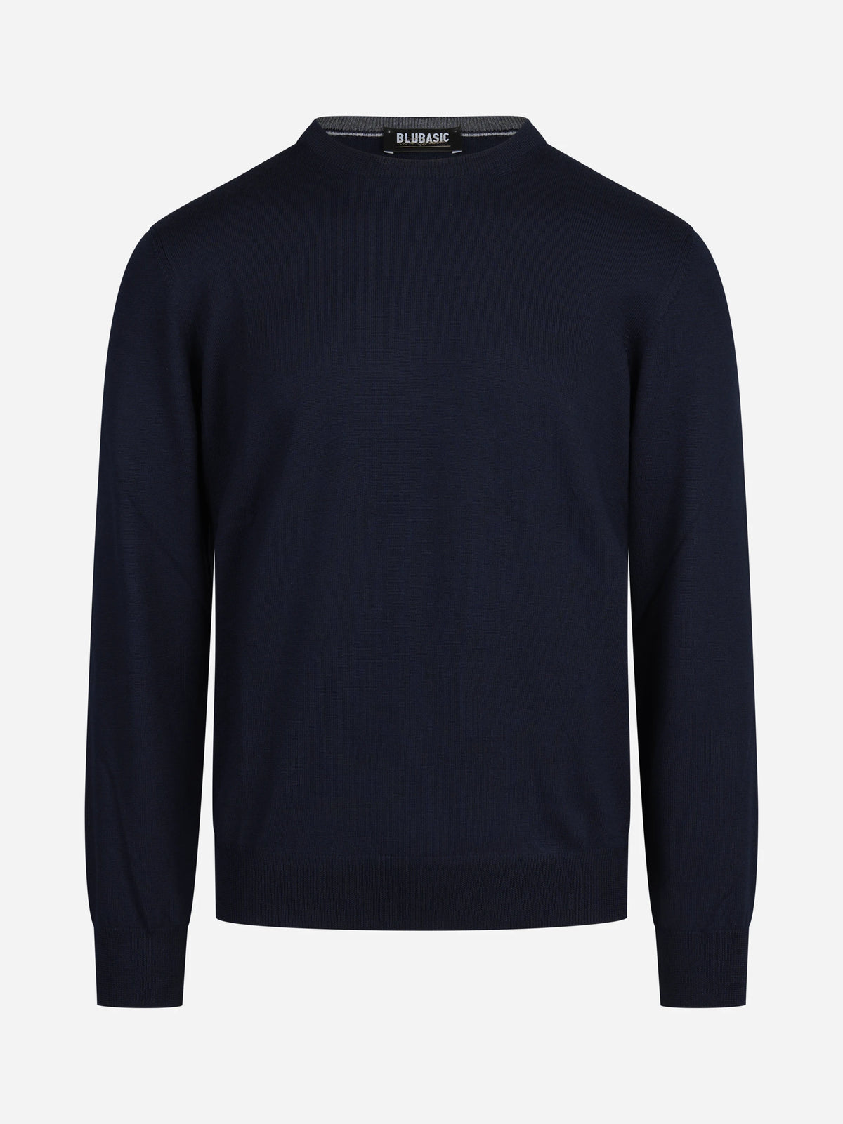 Maglia girocollo in lana merino blu - vista frontale