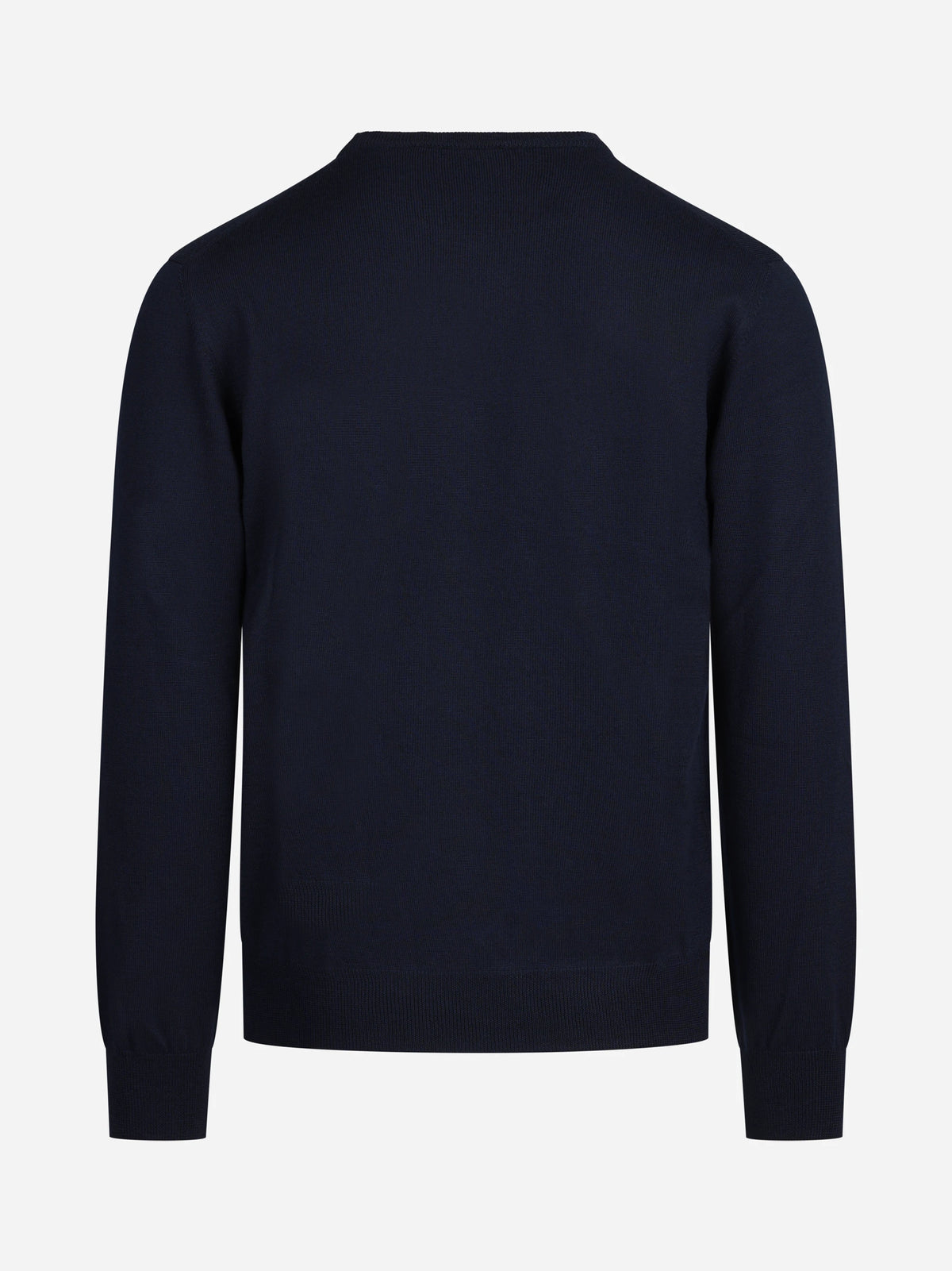 Maglia girocollo in lana merino blu - vista posteriore