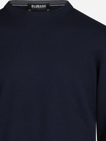 Maglia girocollo in lana merino blu - dettaglio del prodotto