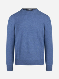 Maglia girocollo in cashmere blu - vista frontale