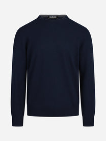 Maglia girocollo in cashmere blu - vista frontale