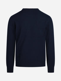 Maglia girocollo in cashmere blu - vista posteriore