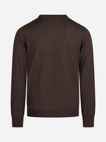 Maglia girocollo in lana e seta marrone - vista posteriore