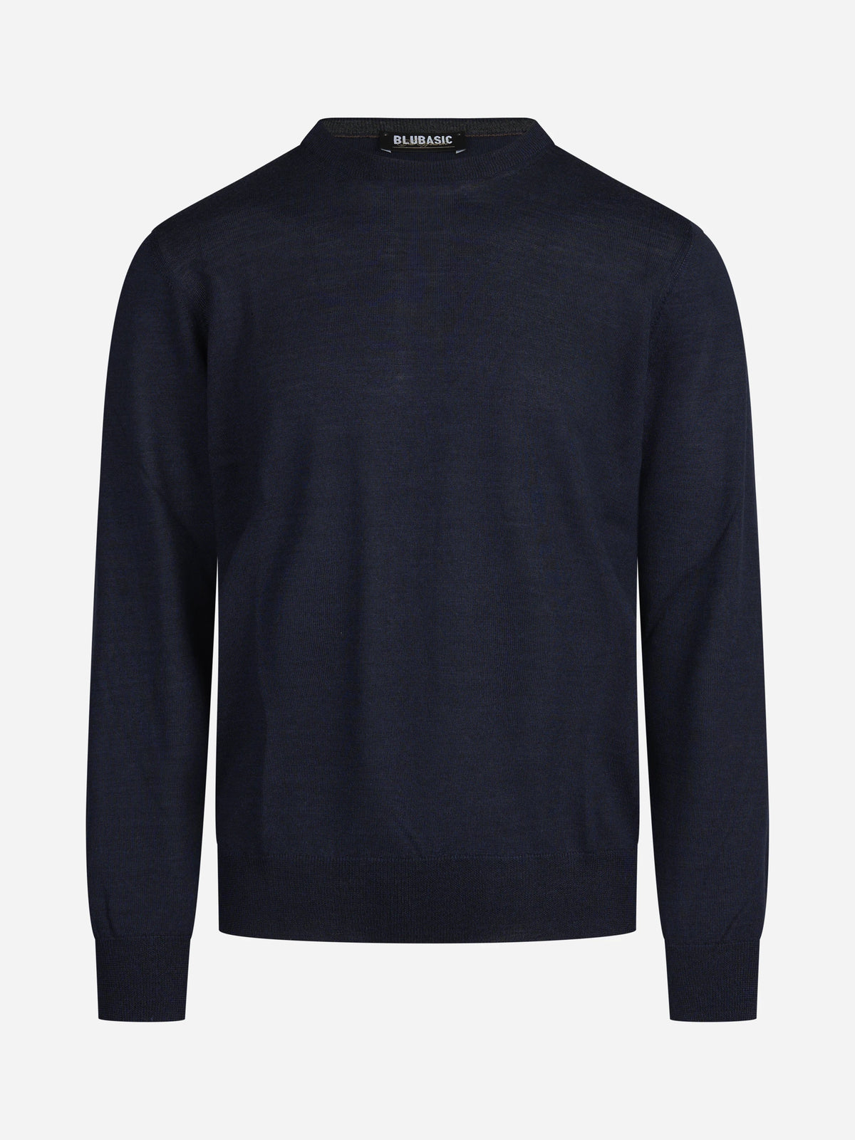 Maglia girocollo in lana e seta blu - vista frontale