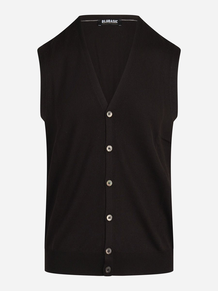 Gilet cardigan in lana vergine marrone - vista frontale