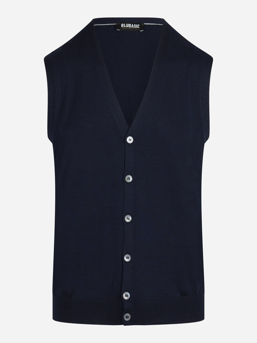 Gilet cardigan in lana vergine blu - vista frontale