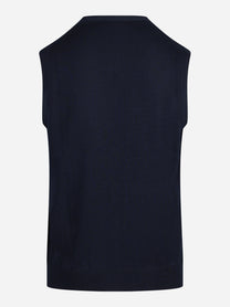 Gilet cardigan in lana vergine blu - vista posteriore