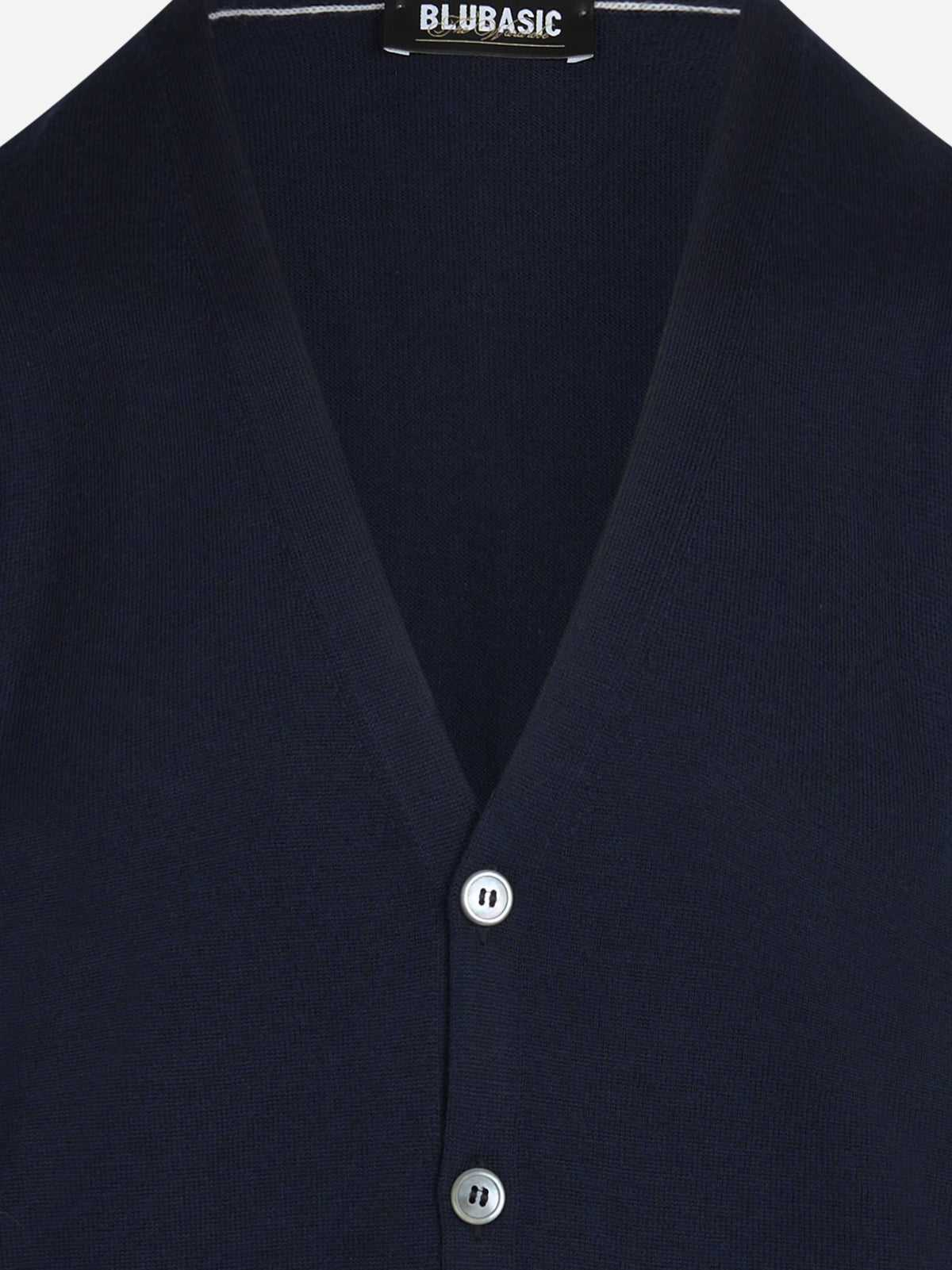 Gilet cardigan in lana vergine blu - dettaglio del prodotto