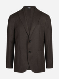 Blazer monopetto in lana e seta marrone - vista frontale
