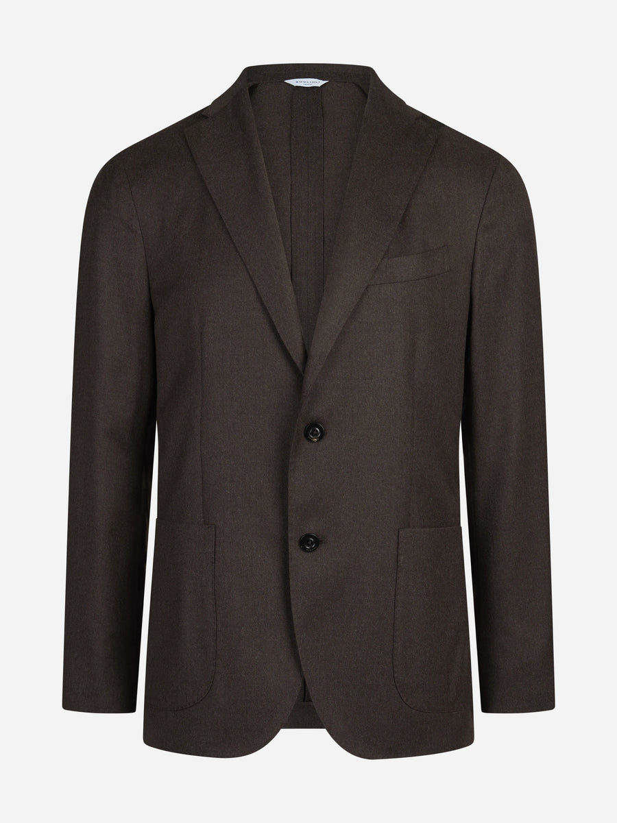 Blazer monopetto in lana e seta marrone - vista frontale