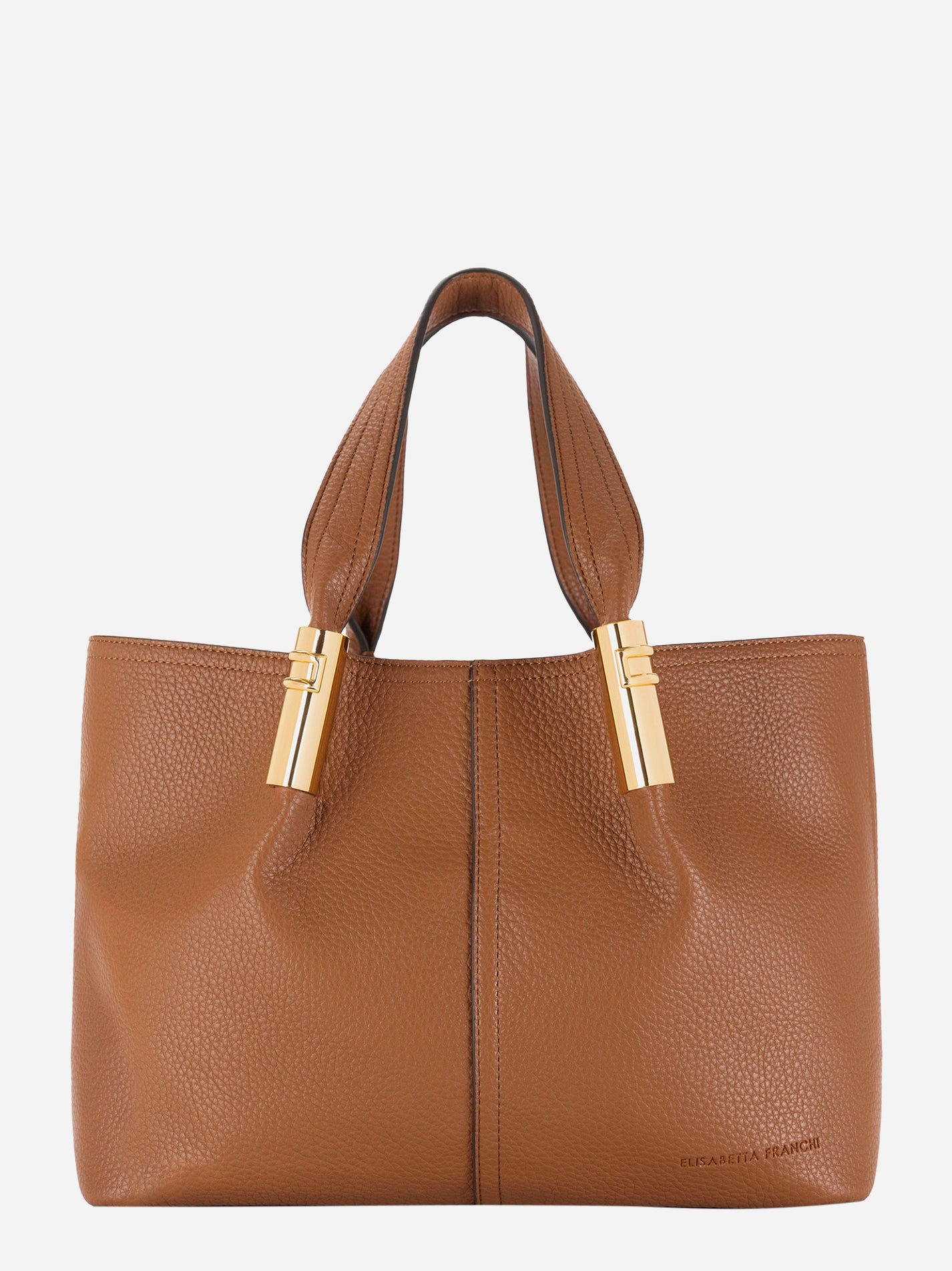 Borsa tote media color caramello Elisabetta Franchi con dettagli dorati - vista frontale