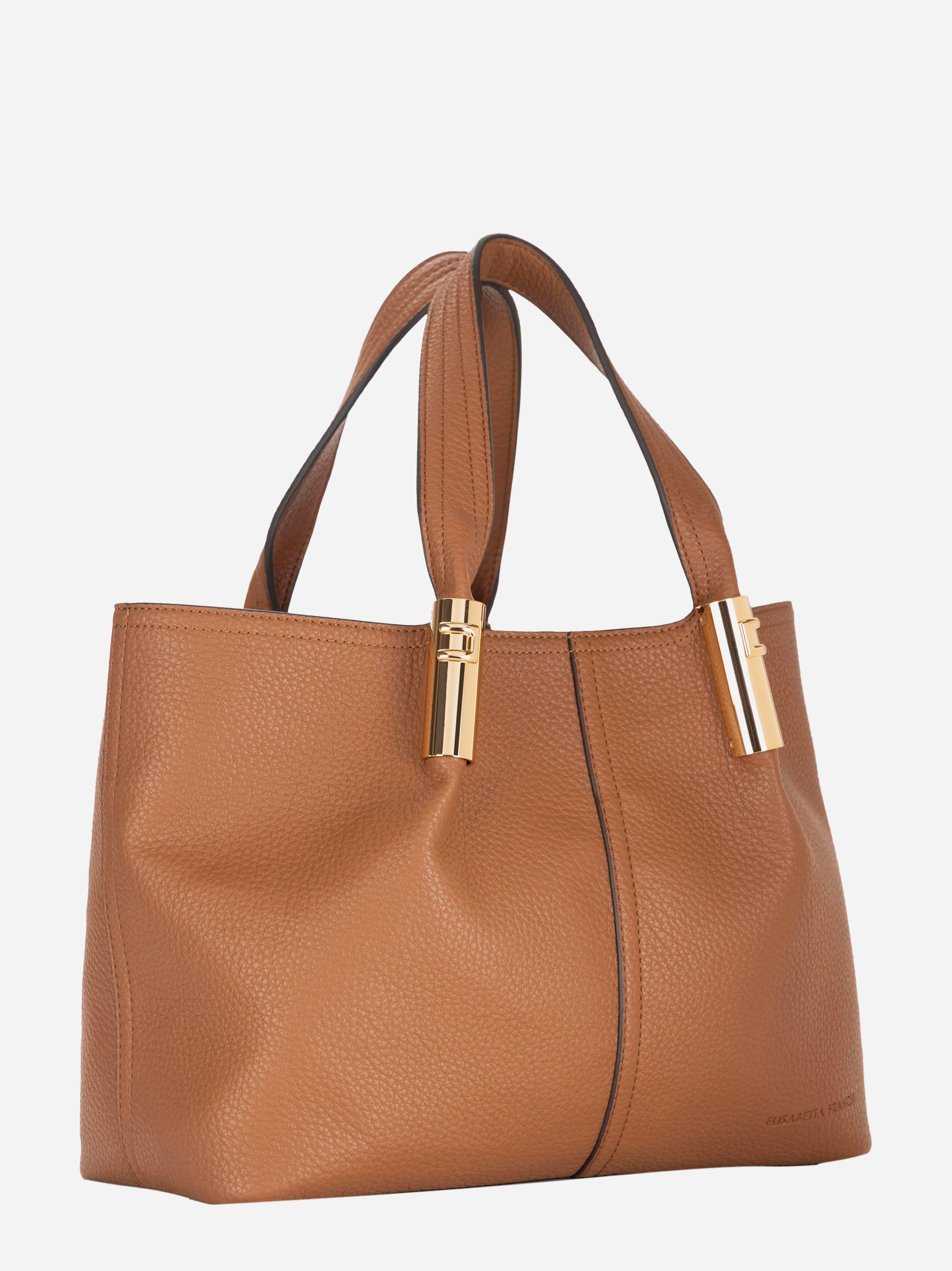 Borsa tote media color caramello Elisabetta Franchi con dettagli dorati - vista laterale