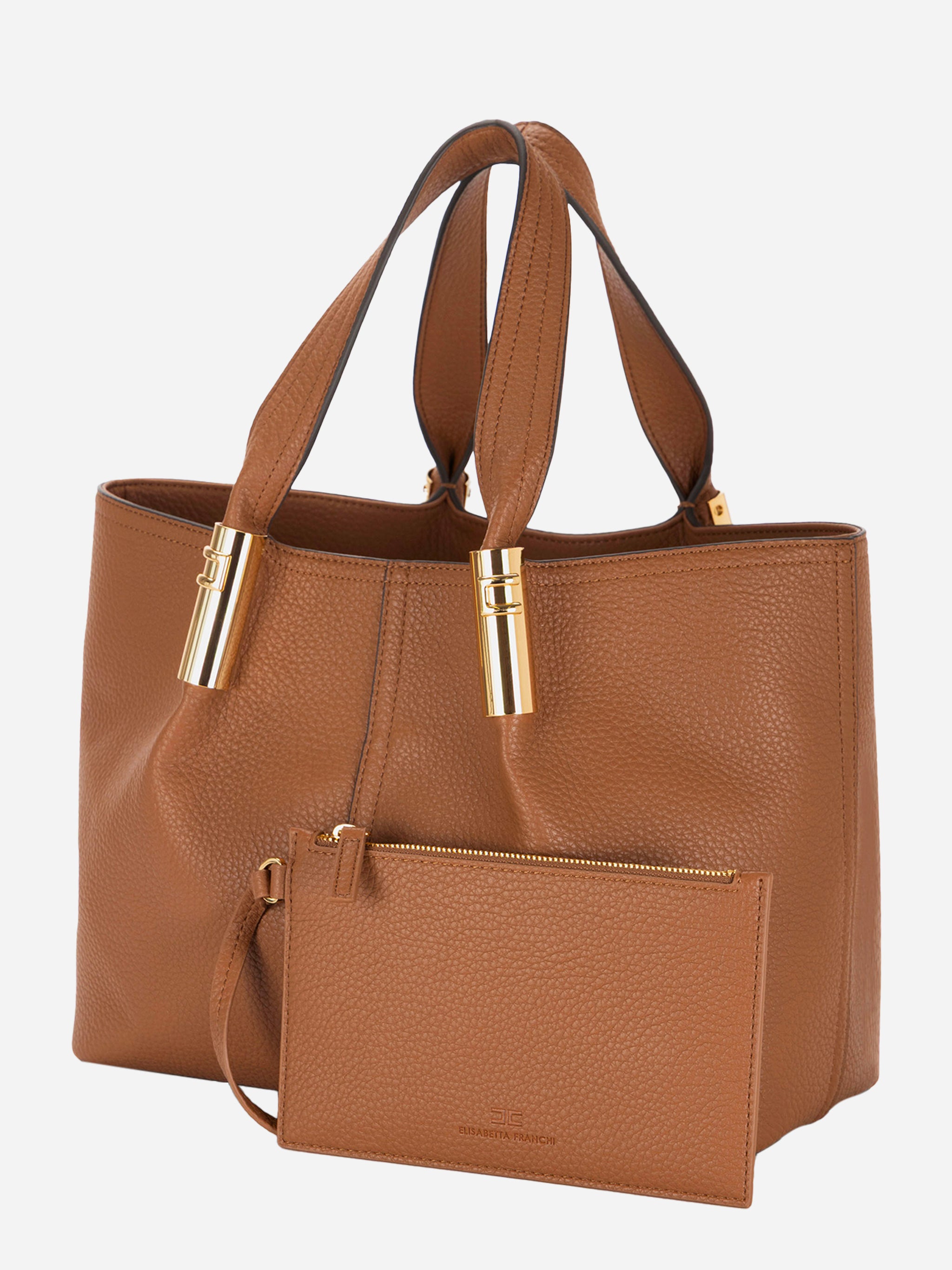 Borsa tote media color caramello Elisabetta Franchi con pochette removibile