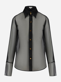 Camicia in organza nera Elisabetta Franchi con bottoni dorati e colletto a punta
