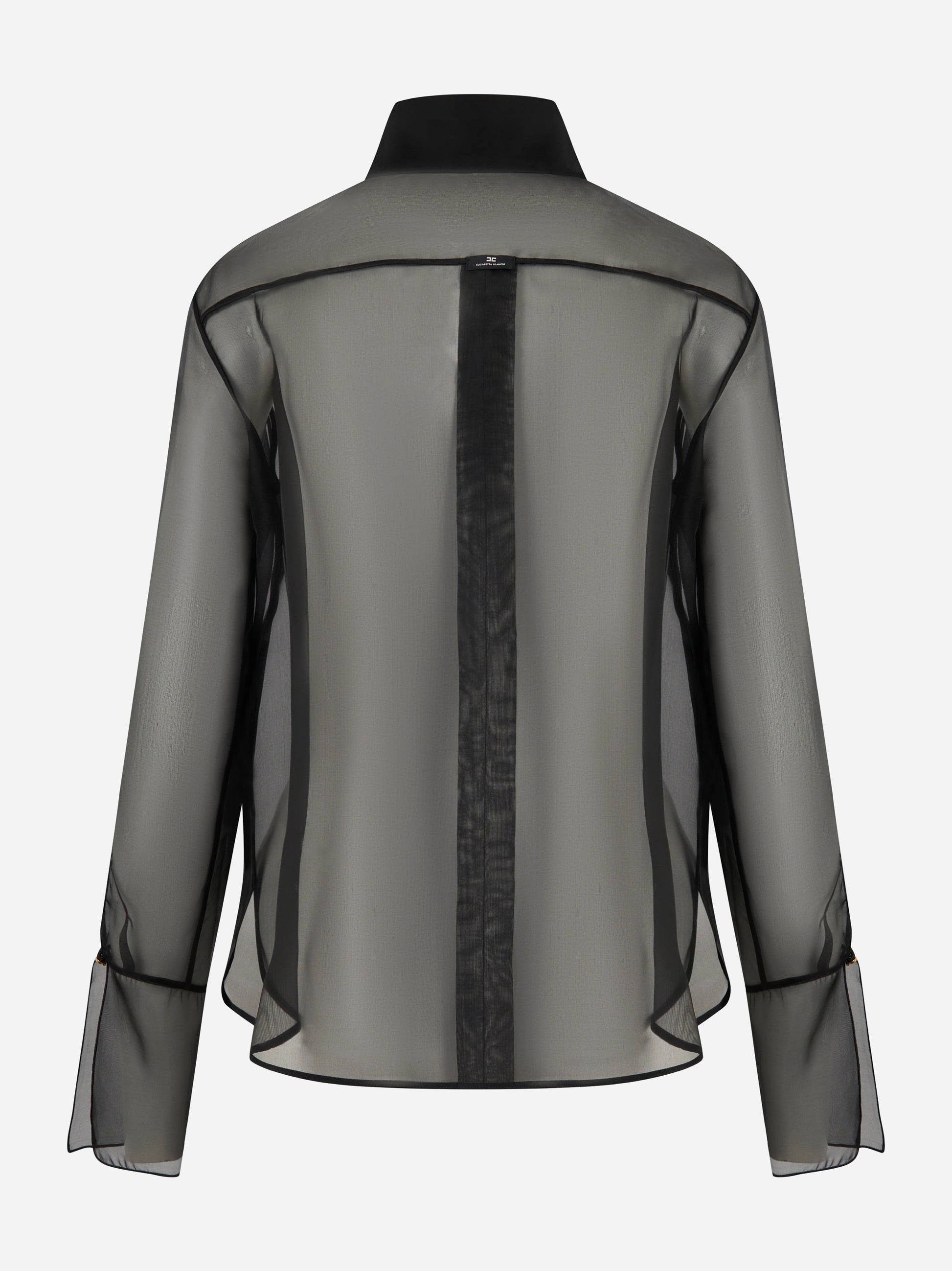 Retro della camicia in organza nera Elisabetta Franchi con dettagli trasparenti e zip ai polsi