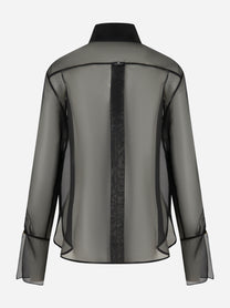 Retro della camicia in organza nera Elisabetta Franchi con dettagli trasparenti e zip ai polsi