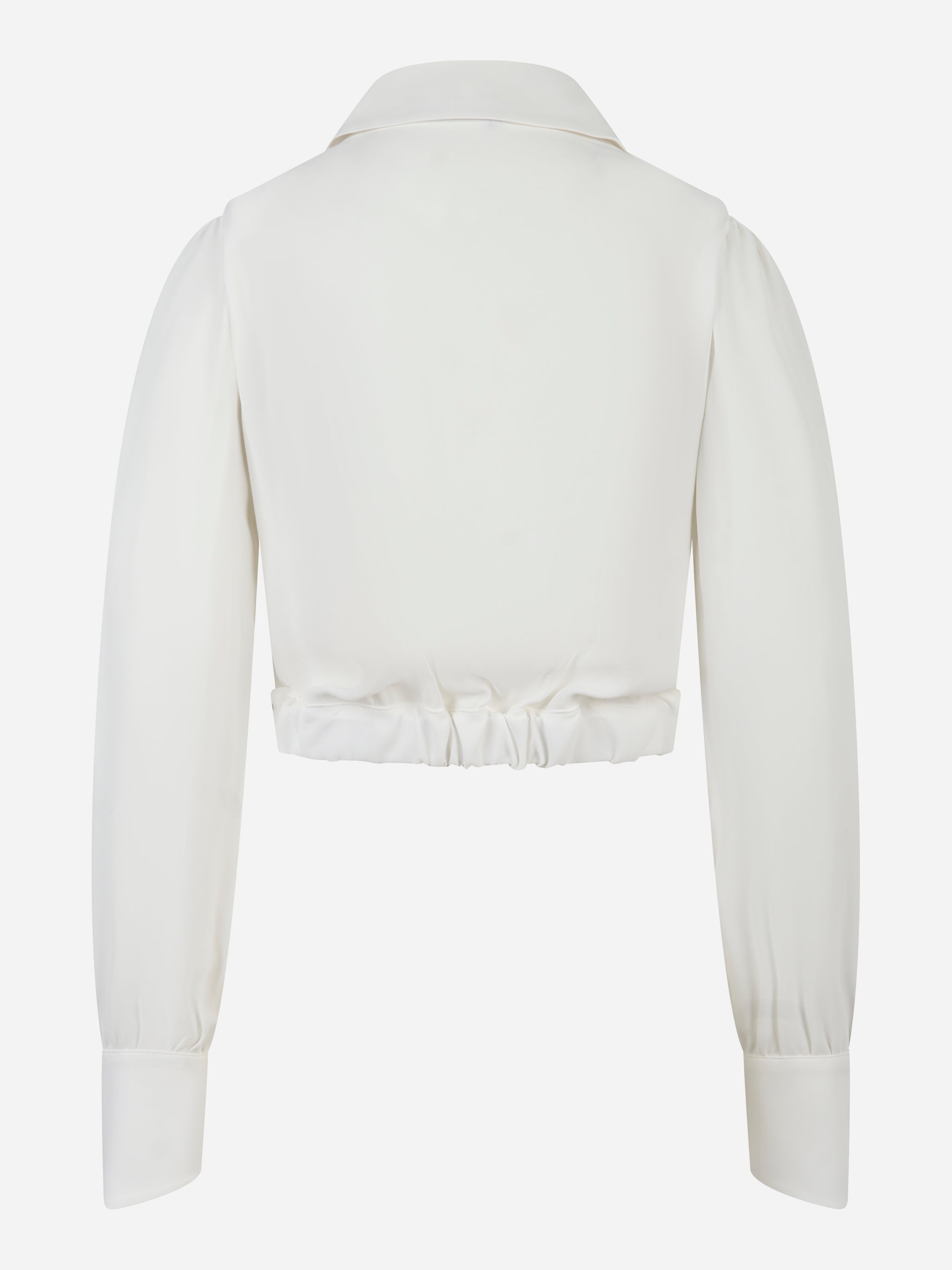 Camicia corta in georgette avorio Elisabetta Franchi con catena gioiello e maniche lunghe
