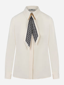 Camicia avorio in georgette di viscosa con foulard logato e dettaglio gioiello dorato – Elisabetta Franchi