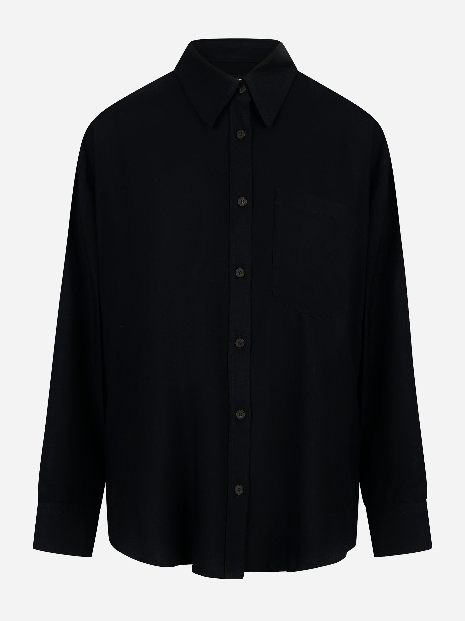 Camicia over nera in levantina di viscosa con taschino e bottoni – Dondup fronte