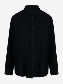 Camicia over nera in levantina di viscosa con taschino e bottoni – Dondup fronte