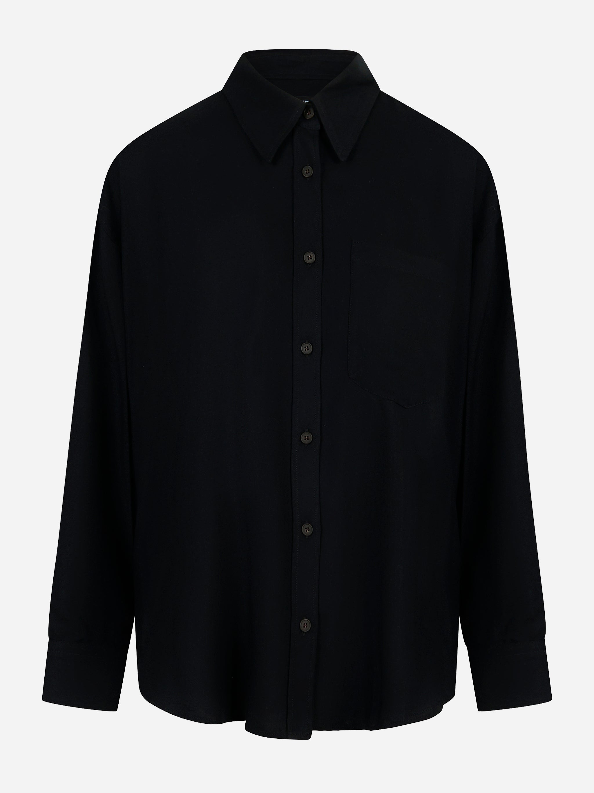 Camicia over nera in levantina di viscosa con taschino e bottoni – Dondup fronte