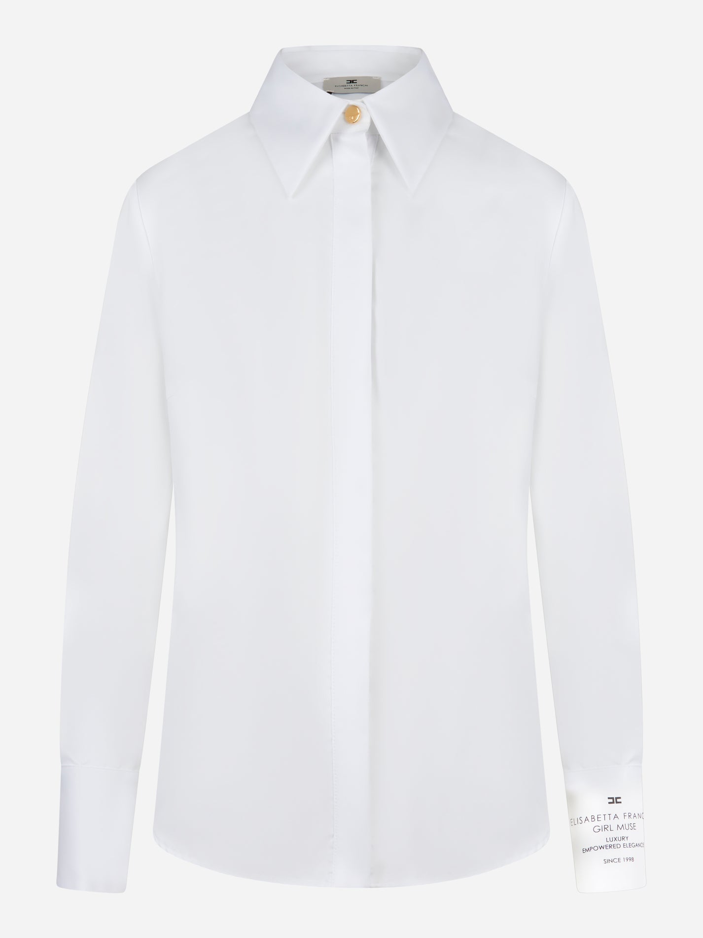 Camicia bianca in popeline Elisabetta Franchi con logo su polsino, vista frontale