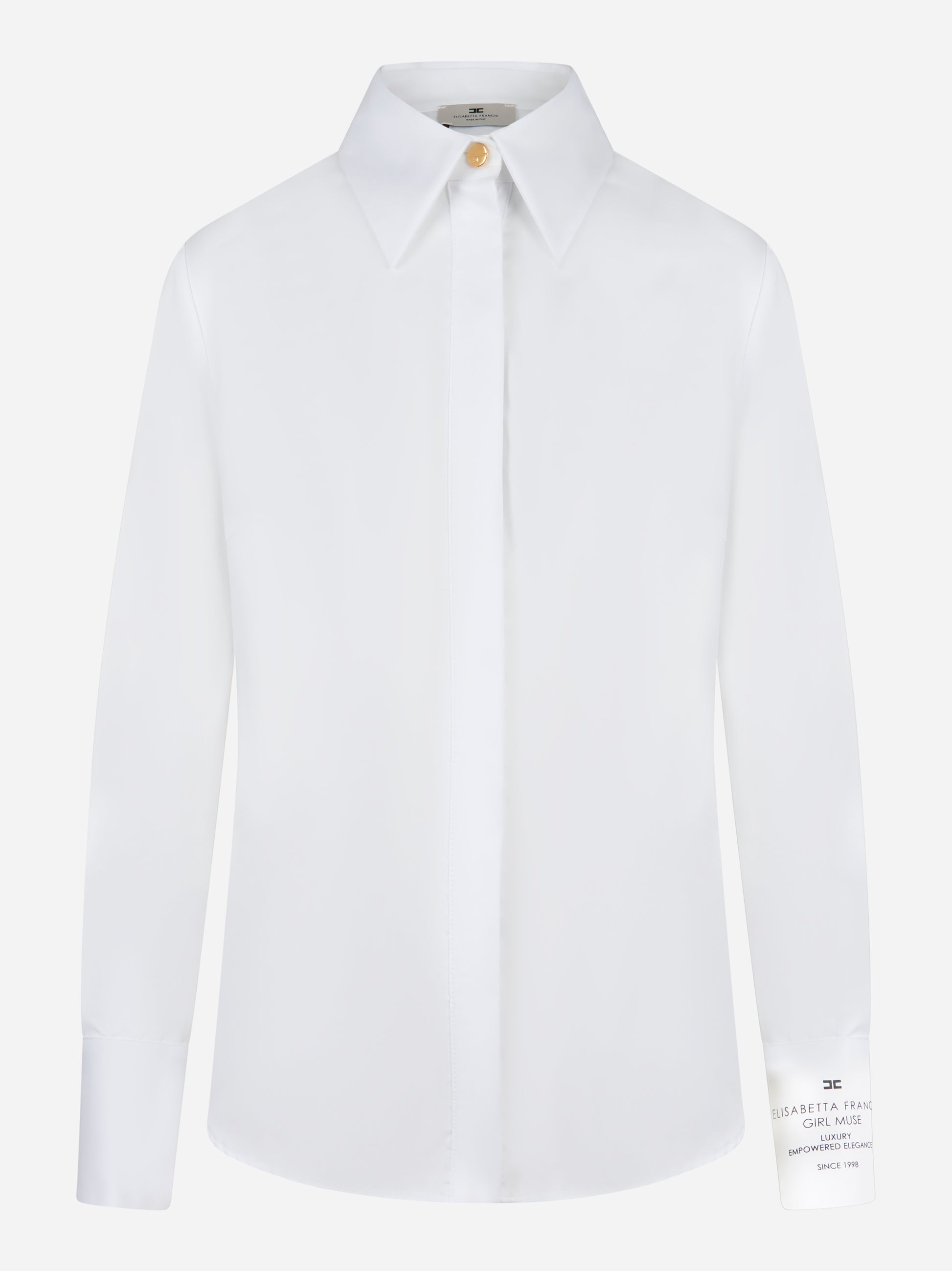 Camicia bianca in popeline Elisabetta Franchi con logo su polsino, vista frontale